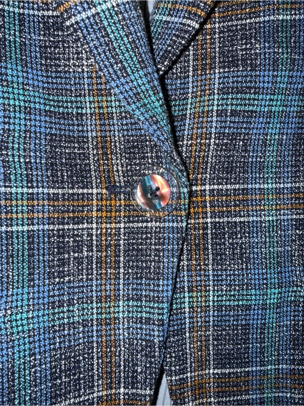 VERONICA BEARD Dickey Blue Plaid MARTEL Ruched Slv Cotton Linen Blazer Jacket 8 - Picture 10 of 16